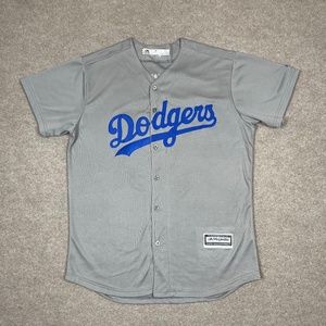 LA Dodgers Baseball Jersey Mens Medium Gray Short Sleeve Button Up